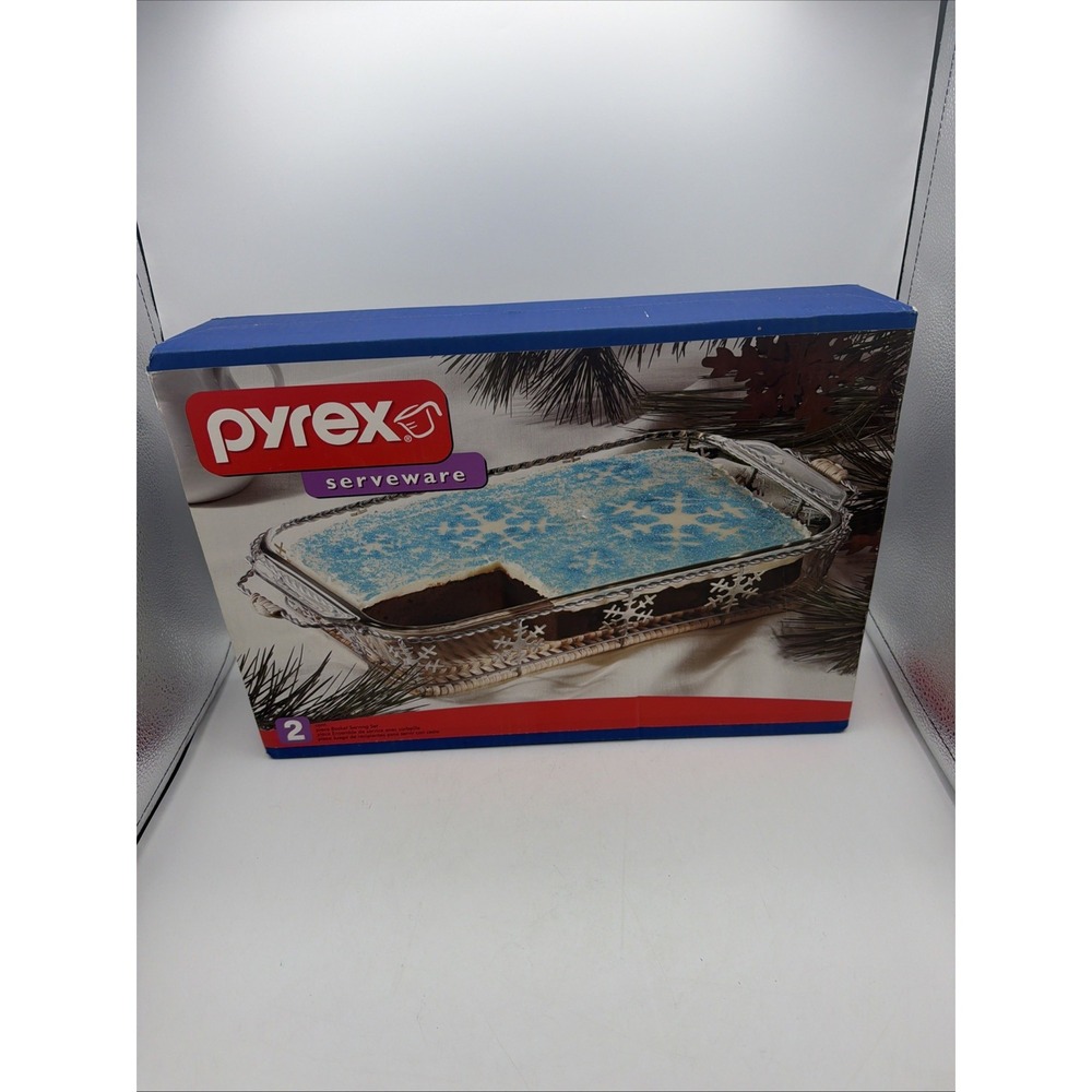 Pyrex Serve ware Set 9x13 Baking Dish Snowflake Christmas Basket Clear Glass